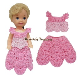 Simple Top 6 + Dressy Skirt 8 ~ Pretty in Pink Free Crochet Pattern for Children Fashion Dolls by Rebeckah's Treasures