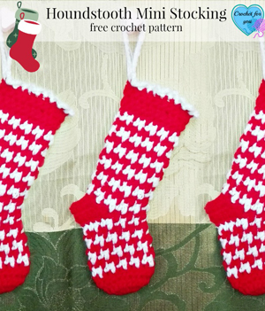 Houndstooth Mini Stocking by Erangi of Crochet for You - Featured on @beckastreasures Saturday Link Party!