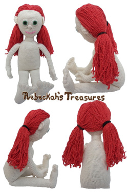 Crochet Amigurumi Dolly by Rebeckah's Treasures ~ Hair Style: 2 Low Ponytails