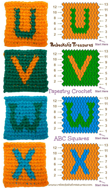 Letters U-X Tapestry Crochet Graph Patterns via @beckastreasures