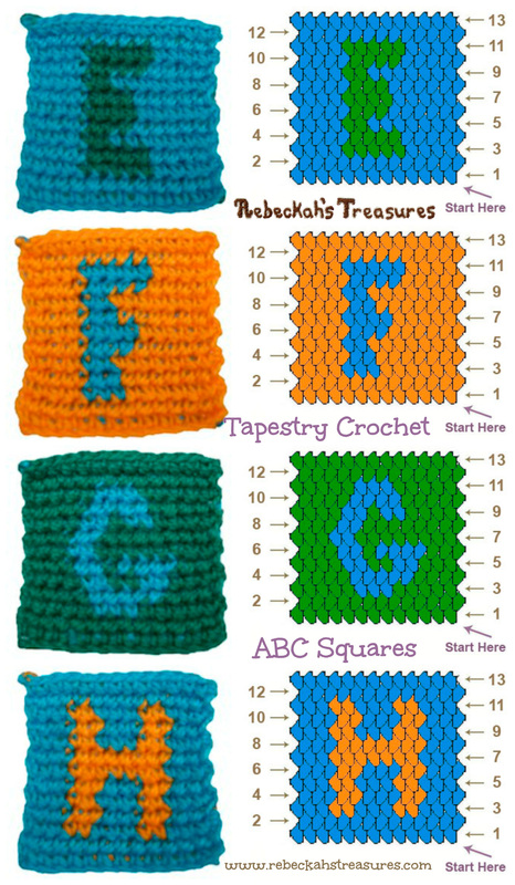 Tapestry Crochet Squares E to H Patterns (for ABC Blocks) via @beckastreasures