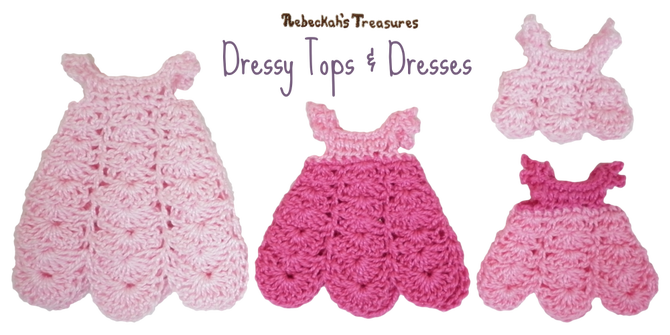 Dressy Tops & Dresses from Pretty in Pink Free Crochet Pattern for Children Fashion Dolls by Rebeckah's Treasures