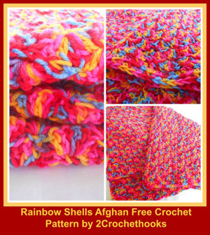 Rainbow Shells Afghan by Kristina & Millie from 2Crochethooks - Featured on @beckastreasures Saturday Link Party!