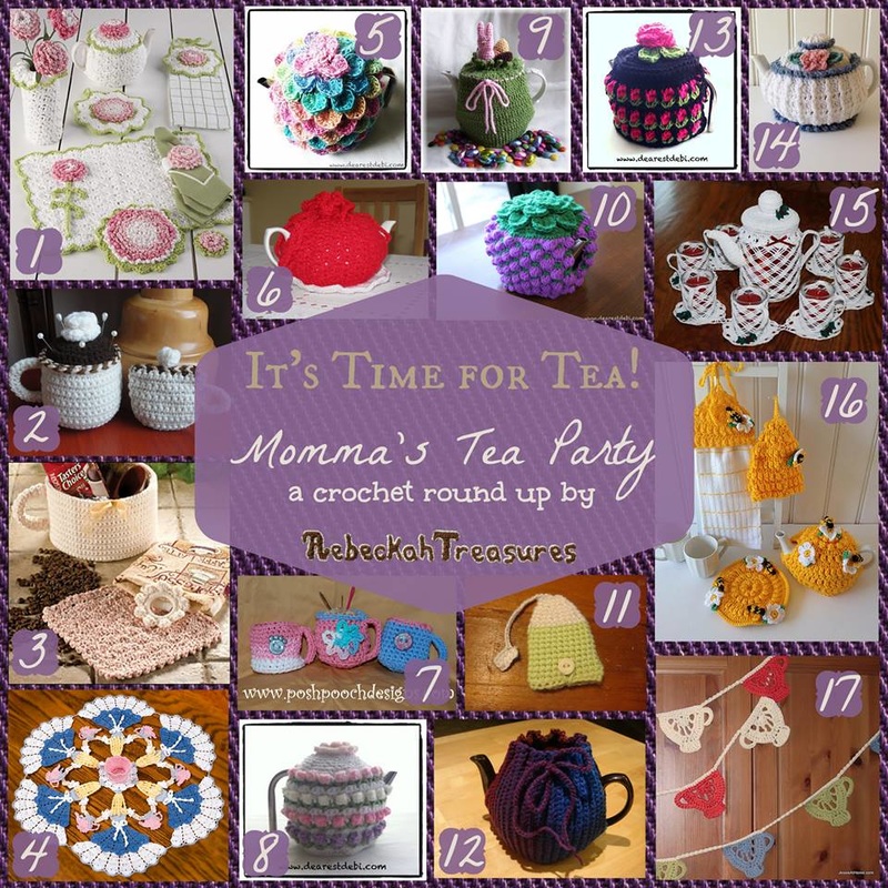 Momma's Tea Party of 17 Wonderful Accessories – Crochet Pattern Round Up via @beckastreasures with @dearestdebi | A Round Up of 5 Teatime Round Ups!