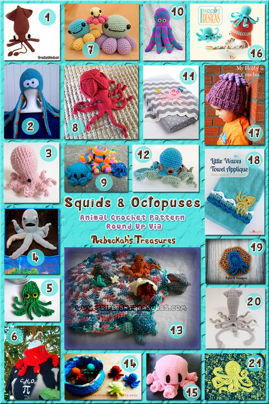 Squids & Octopuses - Animal Crochet Pattern Round Up via @beckastreasures