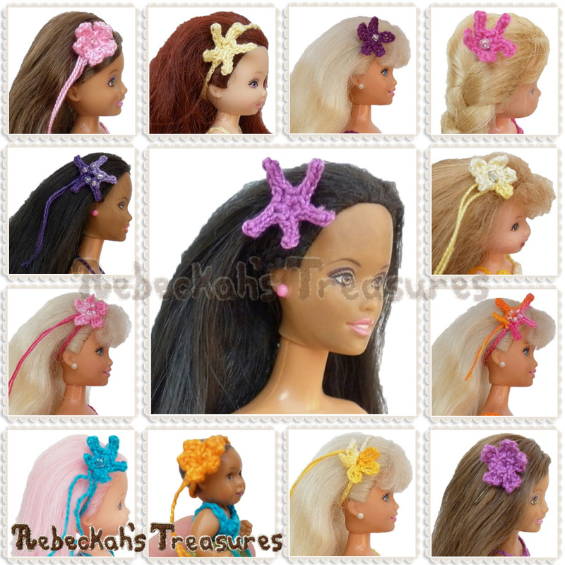 Introducing Mermaid Hair Accessories for fashion dolls of all sizes! | crochet patterns via @beckastreasures | A mix and match bundle with many possibilities - customizable, quick, easy and stylish! #hair #Barbie #crochet #mermaid #starfish #seaflower