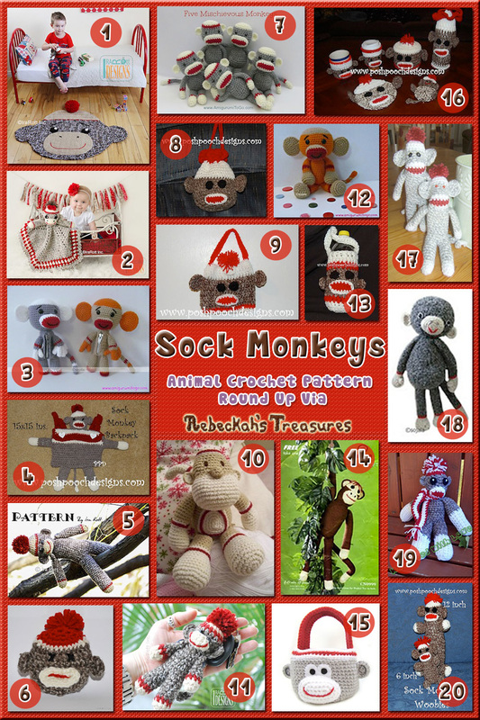 Sock Monkey Toys & Accessories - Animal Crochet Pattern Round Up via @beckastreasures