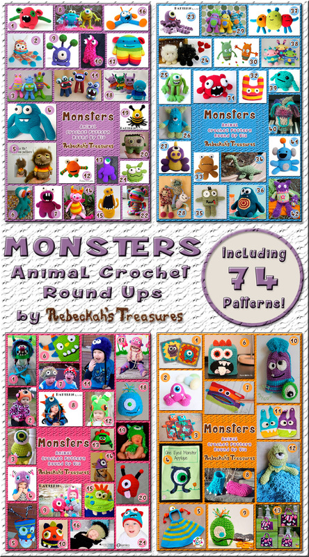 3 Monster Round Ups by @beckastreasures | 74 patterns – 27 designers including @FreshStitches @SnappyTots @RepeatCrafterMe & more!