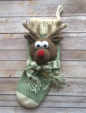 Rudolph Stocking - Crochet Pattern by #MadebyMary | Featured at Made by Mary - Sponsor Spotlight Round Up via @beckastreasures | #fallintochristmas2016 #crochetcontest #spotlight #crochet #roundup