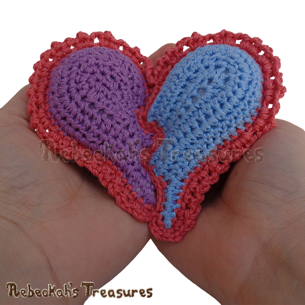Little Pillow in My Hands! | Dolly's Broken Heart Pillow Story | A Crochet Pattern by @beckastreasures for @getstuffed | Is it an amigurumi or an appliqué? Will it be a necklace, a fob or a pillow? Are the hearts separated to share with your besties or kept whole to show broken hearts can be mended? YOU get to decide!!! | #crochet #pattern #brokenheart #valentine #heart #amigurumi #appliqué #necklace #fob #pillow