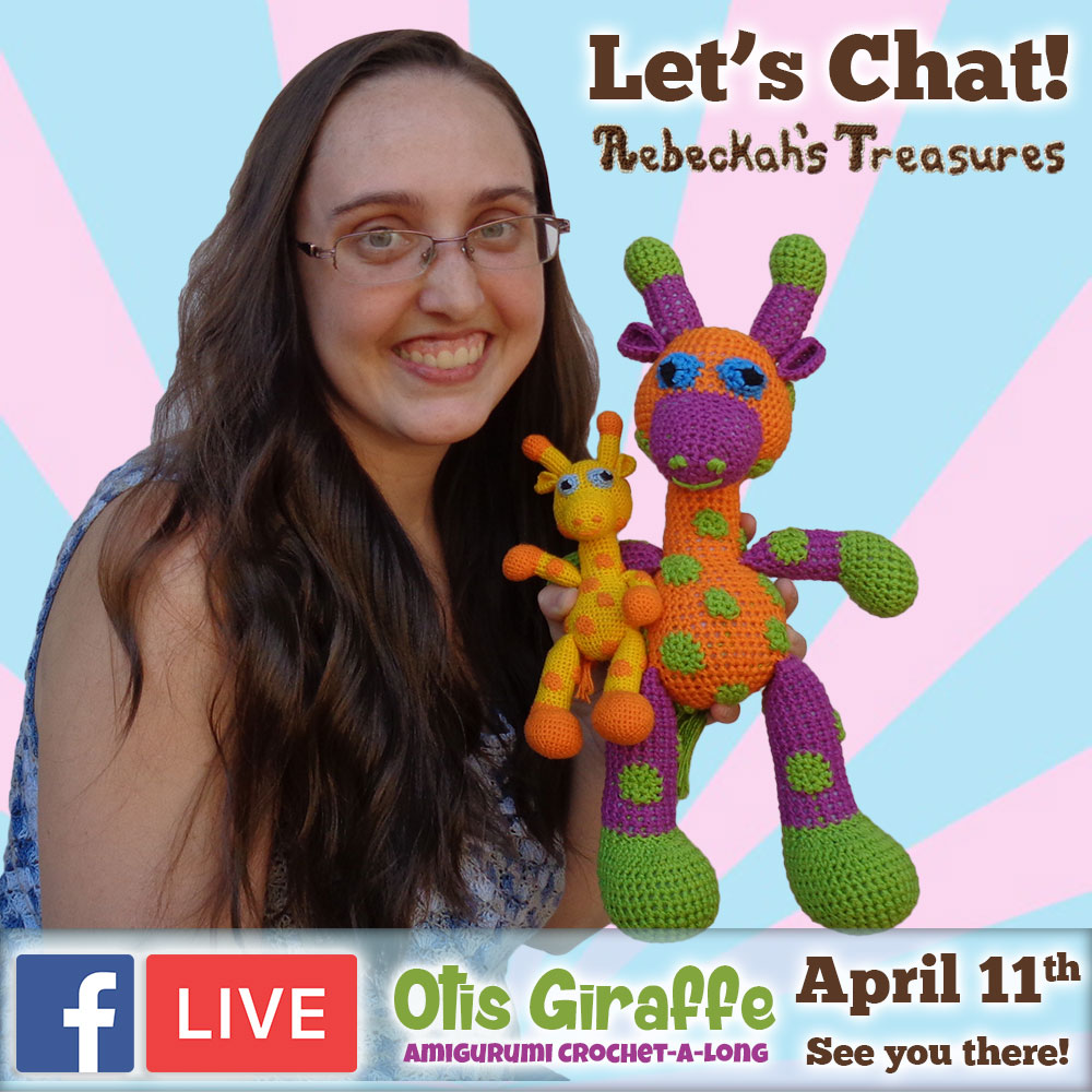 Let's chat! JOIN me for #FacebookLIVE at #RebeckahsTreasures to discuss the #Otis #Giraffe - #Amigurumi Crochet-A-Long by @beckastreasures | #OtisGiraffeCAL Part 3: LIMBS (arms, legs, tail) | #crochet #pattern #CAL | See you there - #Tuesday, #April 11th, 2017!