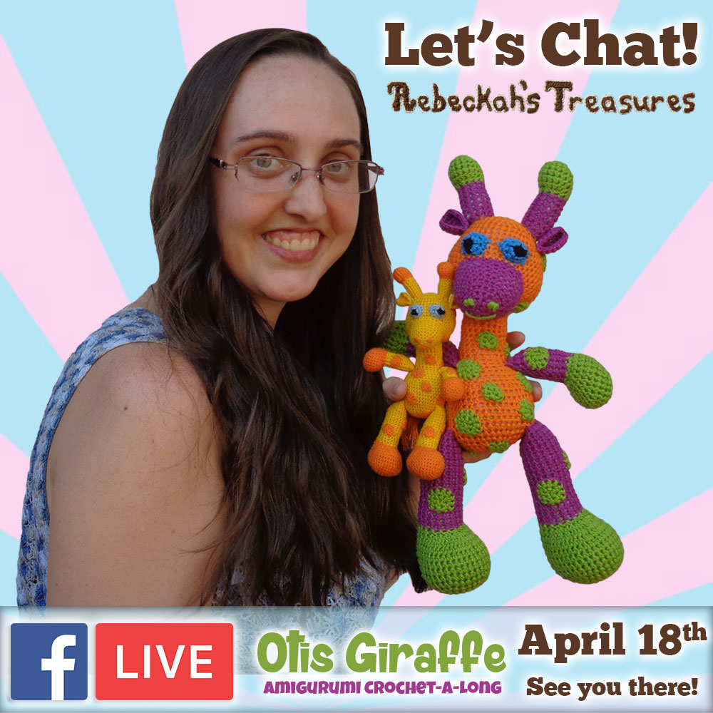Let's chat! JOIN me for #FacebookLIVE at #RebeckahsTreasures to discuss the #Otis #Giraffe - #Amigurumi Crochet-A-Long by @beckastreasures | #OtisGiraffeCAL Part 5: FACIAL FEATURES (muzzle, ears, eyes, horns) | #crochet #pattern #CAL | See you there - #Tuesday, #April 18th, 2017!