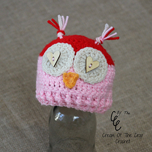 Valentine's Owl Hats (Preemie/NB) - Crochet Pattern by @COTCCrochet | Featured at Cream of the Crop Crochet - Sponsor Spotlight Round Up via @beckastreasures | #fallintochristmas2016 #crochetcontest #spotlight #crochet #roundup