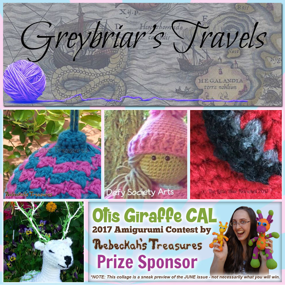 Greybriar Travels Magazine | Prize Sponsor in the #OtisGiraffeCAL #Contest by @beckastreasures with #GreybriarTravelsMagazine | #CAL in #English #Dansk #Nederlands #Deutsche #עִברִית #Español & #Svenska | Crochet your giraffe today and enter the contest for a chance to win prizes from 13 businesses! | Submissions through to the end of the day EST on May 31st, 2017 | #otis #giraffe #amigurumi #crochet #pattern #contest #April #May #June #YouTube