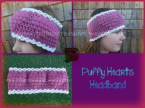 Puffy Hearts Headband by @TriflsNTreasurs | via I Heart Jewels & Hair - A LOVE Round Up by @beckastreasures | #crochet #pattern #hearts #kisses #valentines #love