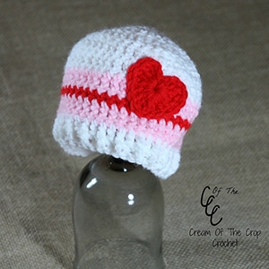 Preemie Striped Heart Hat by @COTCCrochet | via I Heart Hats - A LOVE Round Up by @beckastreasures | #crochet #pattern #hearts #kisses #valentines #love