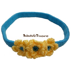 Floral Blue Crochet Headband Free Pattern by Rebeckah's Treasures