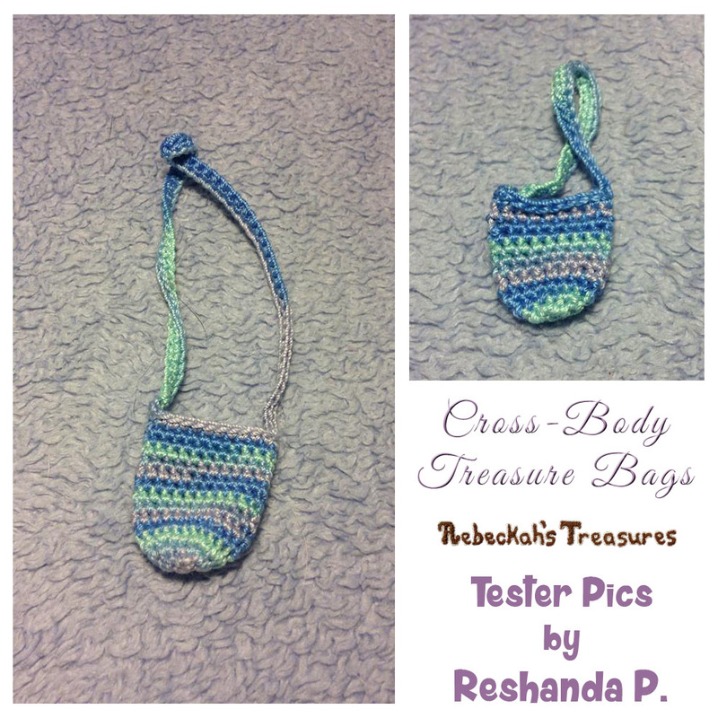 Fashion Doll Cross-Body Treasure Bags | FREE crochet patterns via @beckastreasures | Tester pic by Reshanda P.