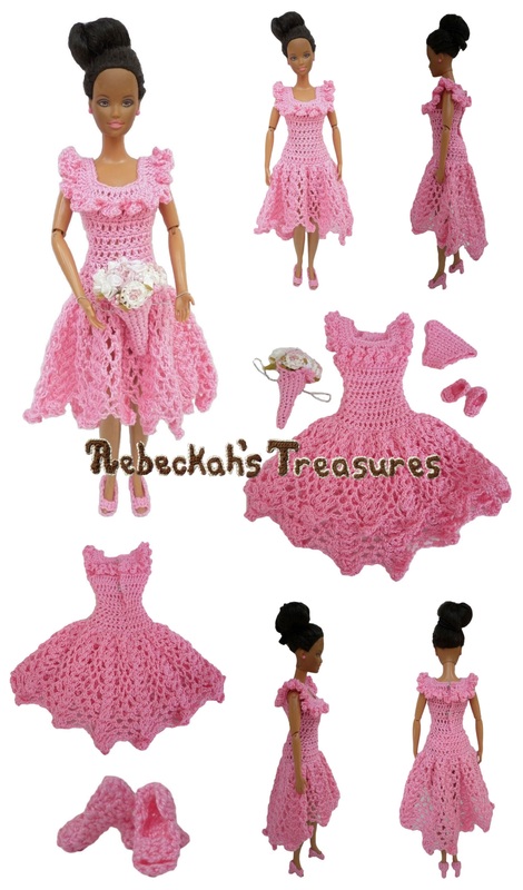 Crochet Barbie Wedding Set for Isabel by Rebeckah's Treasures ~ Barbie's Bridesmaid with Square Neckline