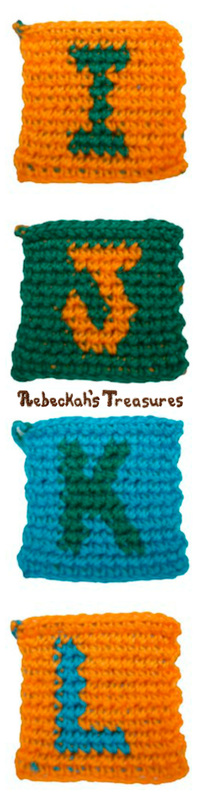 Tapestry Crochet Squares I-J-K-L (for ABC Blocks) Free Pattern by @beckastreasures