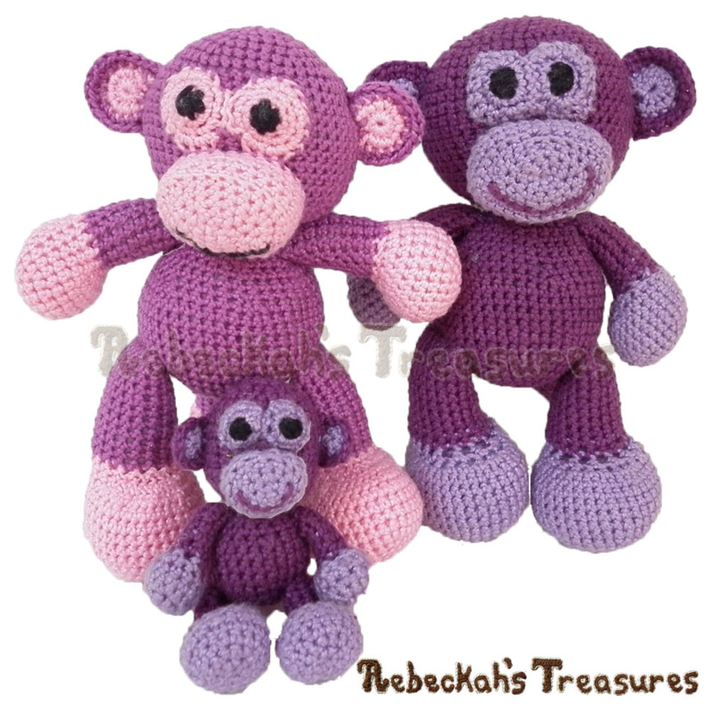 Grape Ape and Little Bigfoot Monkeys - Free crochet patterns by @beckastreasures and @sharonojala