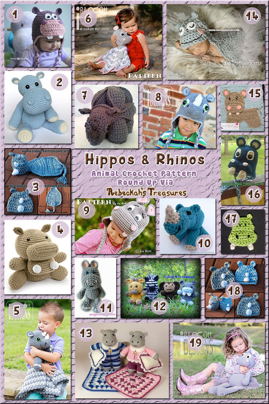 Hippos & Rhinos - Animal Crochet Pattern Round Up via @beckastreasures