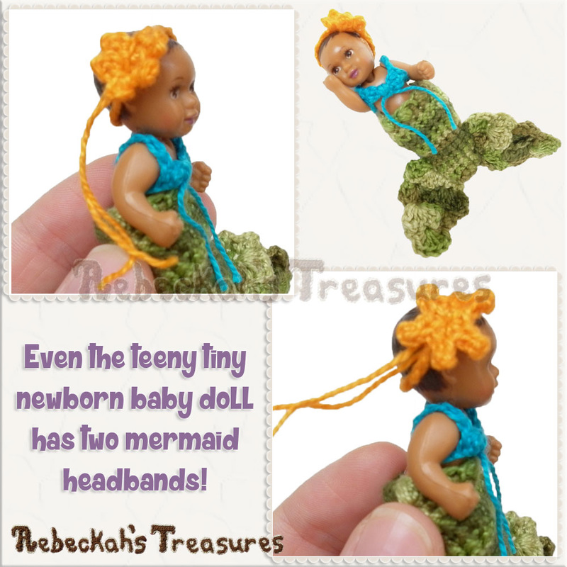 Newborn Fashion Doll Mermaid Headbands | crochet patterns via @beckastreasures | #mermaid #crochet #seaflower #starfish
