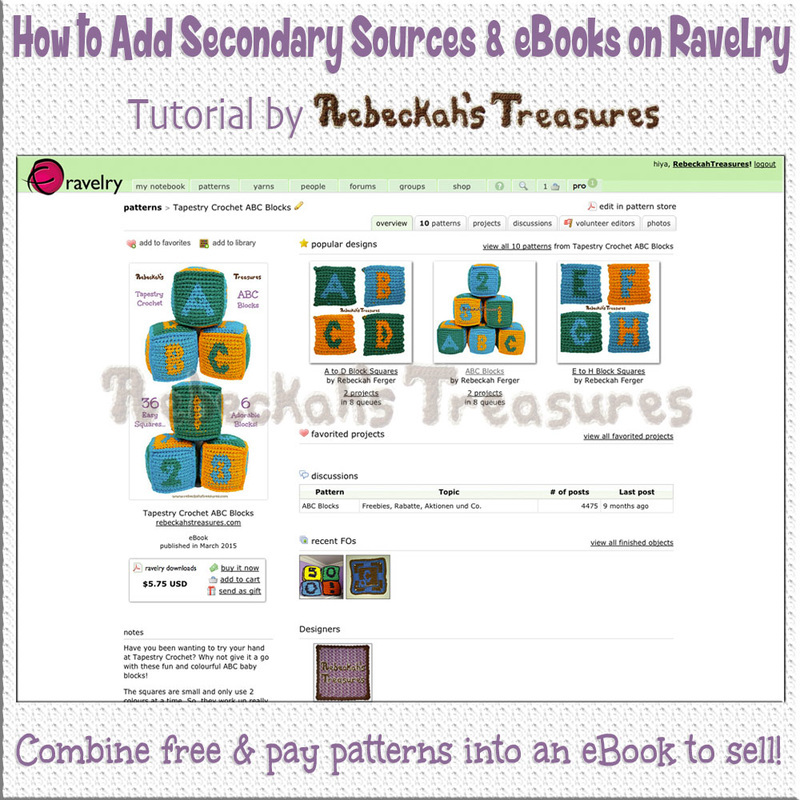 How to Add Secondary Sources to Create eBooks on @Ravelry | Tutorial by @beckastreasures | Combine free &/or pay patterns into an eBook to sell today!