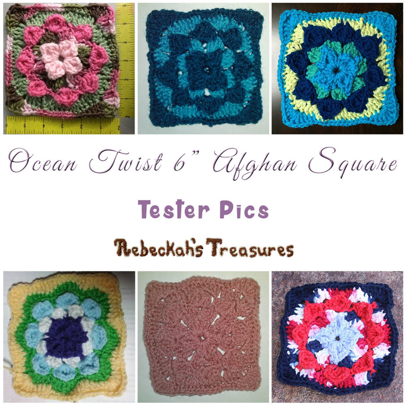 Ocean Twist Afghan Square | FREE crochet pattern via @beckastreasures | Tester pics by Margie E., Sharon E., Brisja R., Ramona K. & Sarah L.