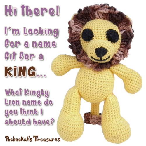 Help name this gorgeous lion for a chance to get a free copy of this pattern when he comes out... via @beckastreasures