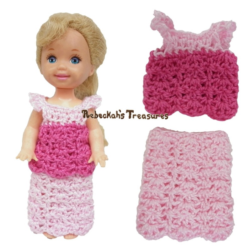 Simple Top 8 + Simple Skirt 10 ~ Pretty in Pink Free Crochet Pattern for Children Fashion Dolls by Rebeckah's Treasures