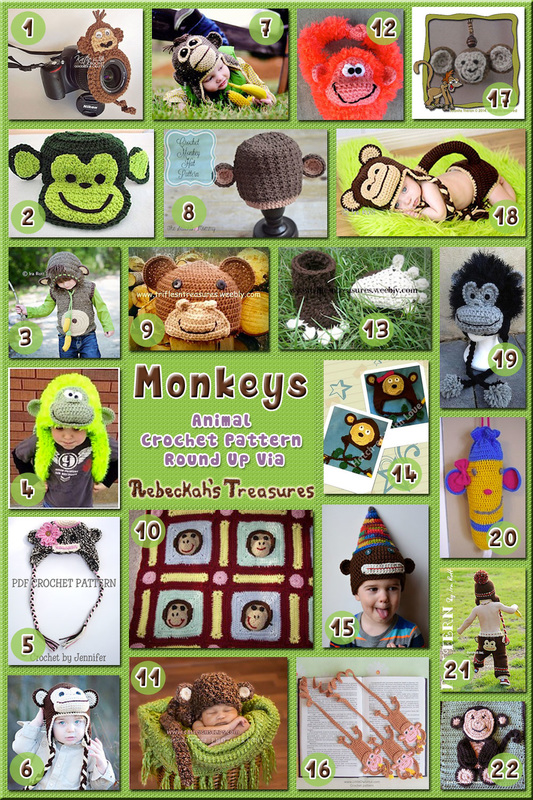 Monkey Hats & Accessories - Animal Crochet Pattern Round Up via @beckastreasures