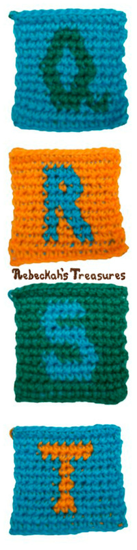 Tapestry Crochet Squares Q-R-S-T (for ABC Blocks) Pattern via @beckastreasures