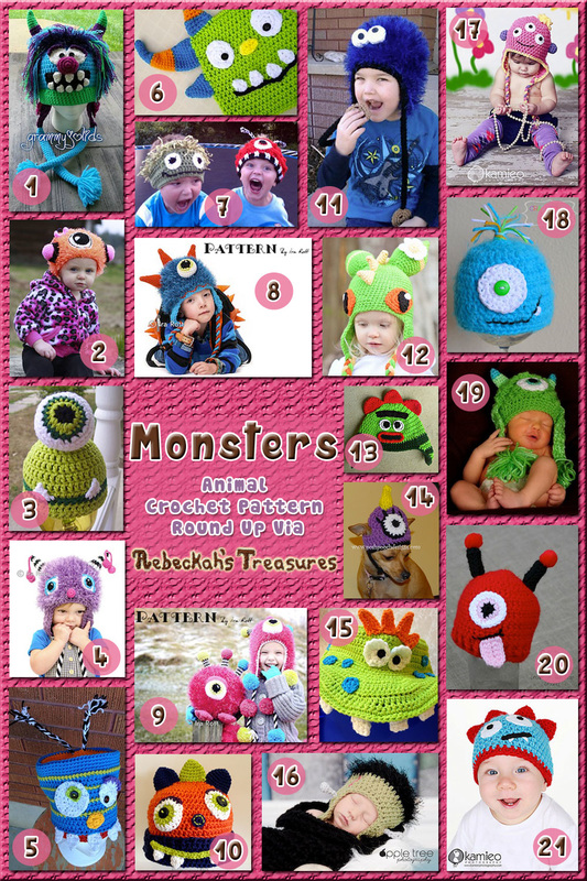 Monsters Hats- Animal Crochet Pattern Round Up via @beckastreasures