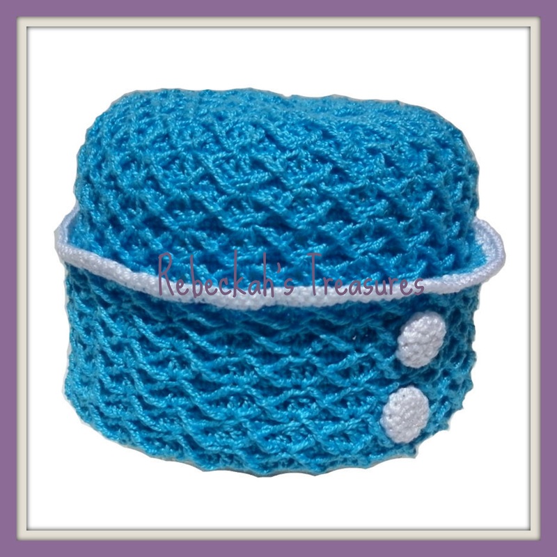 Rebeckah's Treasures' Crochet Criss Cross Diamond Romper Layette Hat
