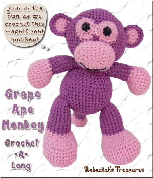 Amigurumi Grape Ape Monkey Cal via @beckastreasures / Join me as we crochet this magnificent amigurumi Grape Ape Monkey, who likes getting into mischief and making you laugh!