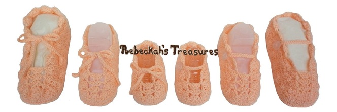 Free Crochet Shell Baby Slippers Pattern by Rebeckah's Treasures - 3 Sizes - 2 Fastener Options