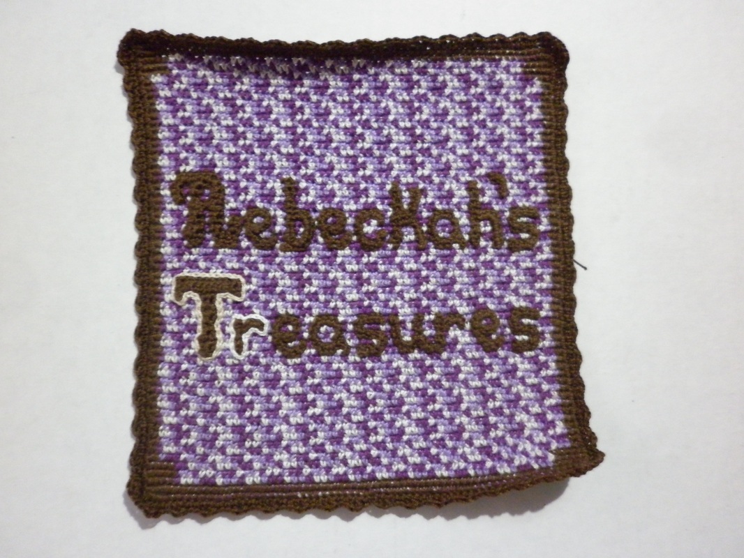 Crocheting Rebeckah's Treasures' Logo - Making the letters pop by highlighting with a lighter colour