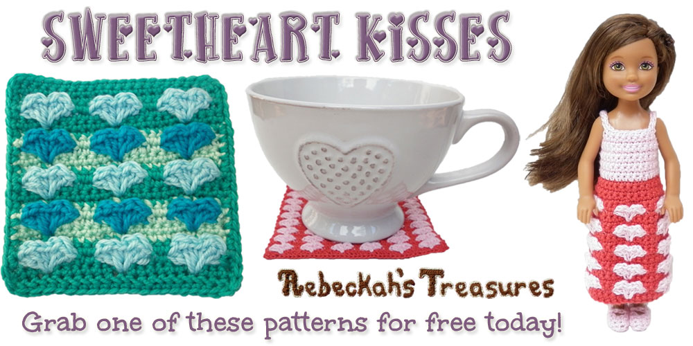 Sweetheart Kisses Valentine's Day Freebie via @beckastreasures| Grab one  Sweetheart Kisses crochet pattern for free today! Offer ends on February 15th, 2016 at 11:59 p.m. EST