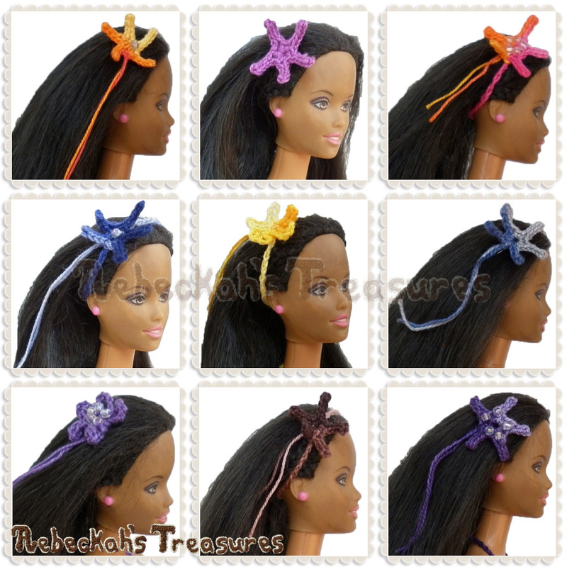 9 Fashion Doll Mermaid Hair Accessories | crochet patterns via @beckastreasures | #mermaid #hair #crochet #seaflower #starfish #Barbie