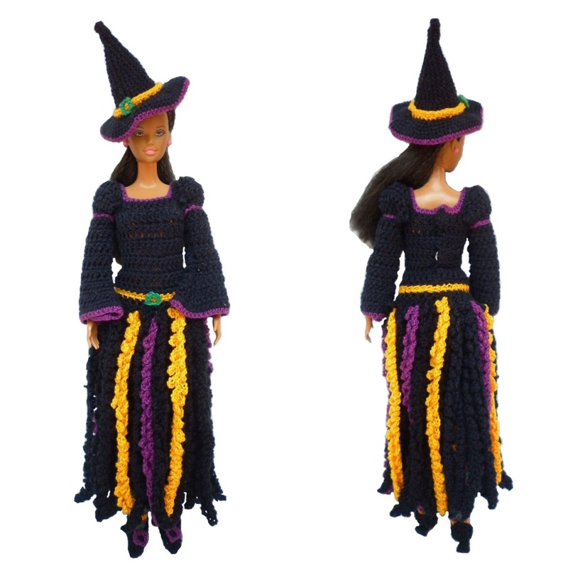 Rebeckah's Treasures: Crochet Barbie Witch Dress ~ Halloween Barbie Costume