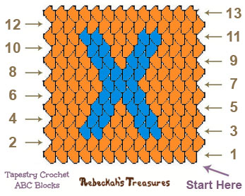 Letter X Tapestry Crochet Graph Pattern via @beckastreasures
