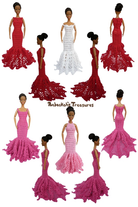 Trumpet Dresses of the Happily Ever After Crochet Pattern for Fashion Dolls
