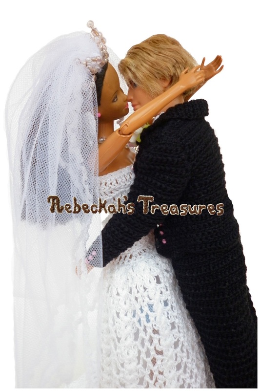 Crochet Barbie Wedding Set for Isabel by Rebeckah's Treasures ~ Barbie & Ken Share their First Kiss