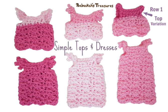 Simple Tops & Dresses from Pretty in Pink Free Crochet Pattern for Children Fashion Dolls by Rebeckah's Treasures