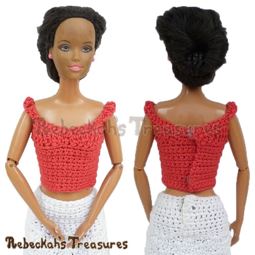 Short Blouse from 8 in 1 Brassieres to Dresses for Fashion Dolls | FREE crochet pattern via @beckastreasures | One crochet pattern, a rainbow of possibilities! #barbie #crochet