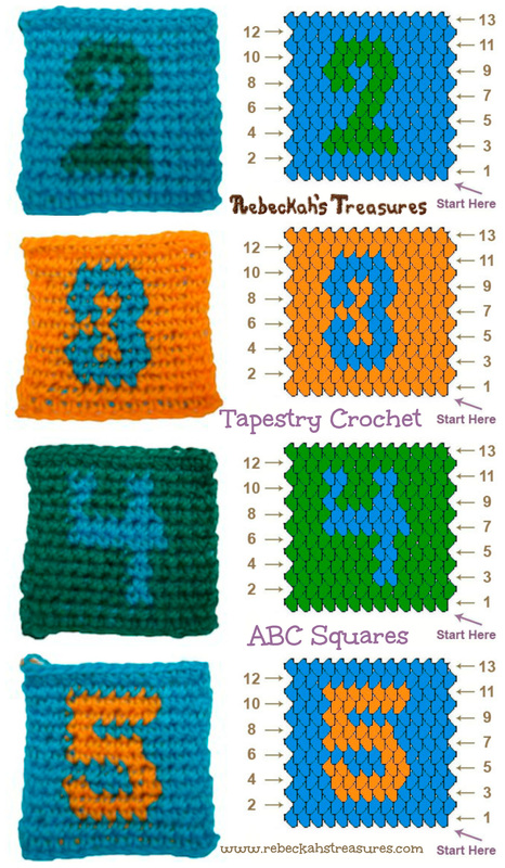 Numbers 2-5 Tapestry Crochet Graph Patterns via @beckastreasures