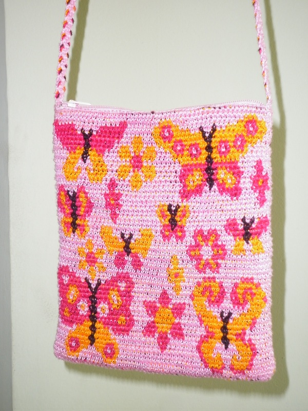 Tapestry Crochet Shoulder Bag Butterflies & Flowers