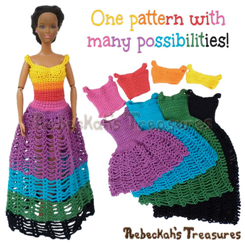 8 in 1 Brassieres to Dresses Fashion Doll Crochet Pattern PDF $1.75 by Rebeckah’s Treasures! Grab it here: https://goo.gl/5mywiO #barbie #crochet