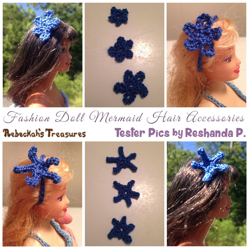 Fashion Doll Mermaid Hair Accessories | crochet pattern bundle via @beckastreasures | Tester pics by Reshanda P.